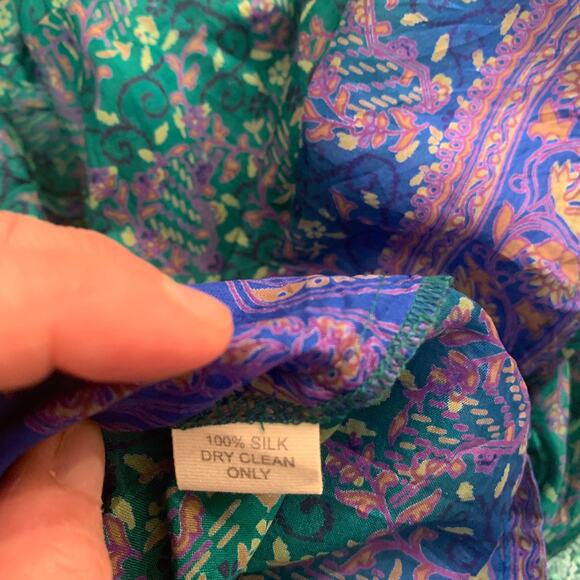 SEVENTIES 70's India SILK Mixed PATCHWORK Block Print HIPPIE BOHO - Picture 5 of 10